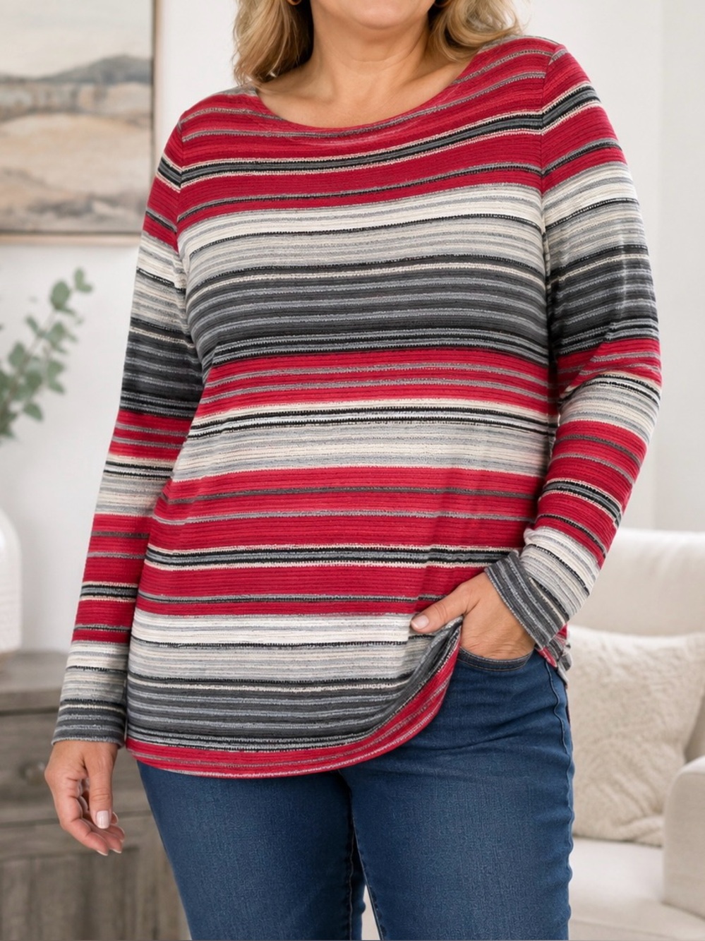 Ralph Lauren Striped Boat Neck Knit Pullover Sweater 1X
